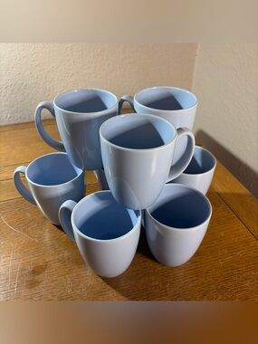 Vintage Corelle Stoneware Periwinkle Light Blue Coffee Mugs Cups Set Of 8